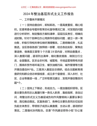 2024年整治基层形式主义工作报告