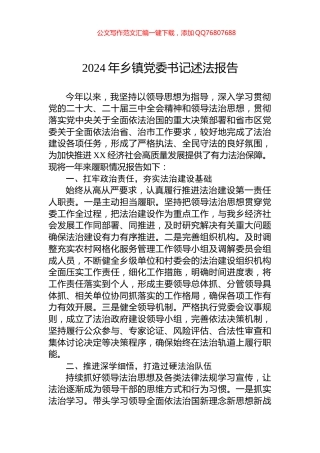 2024年乡镇党委书记述法报告