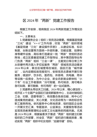 区2024年“两新”党建工作报告