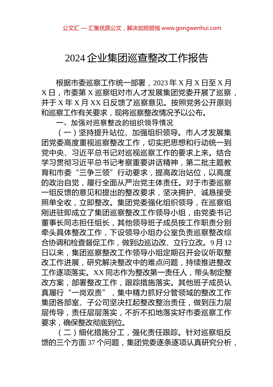 2024企业集团巡查整改工作报告_第1页