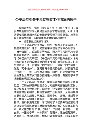 公安局党委关于巡察整改工作情况的报告