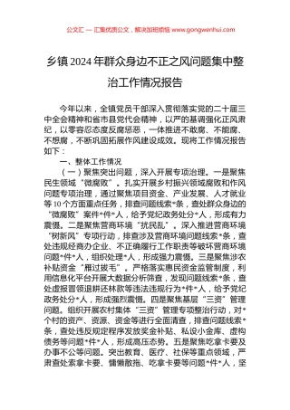 乡镇2024年群众身边不正之风问题集中整治工作情况报告