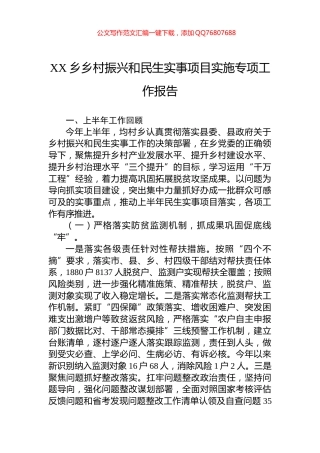 2024年XX乡乡村振兴和民生实事项目实施专项工作报告