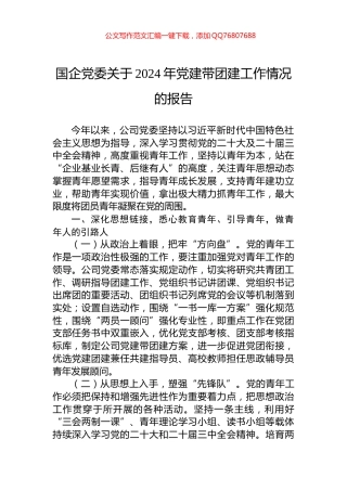 国企党委关于2024年党建带团建工作情况的报告