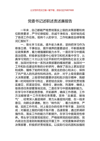 党委书记述职述责述廉报告