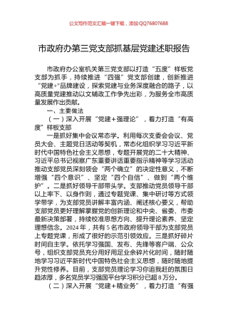 市政府办第三党支部抓基层党建述职报告
