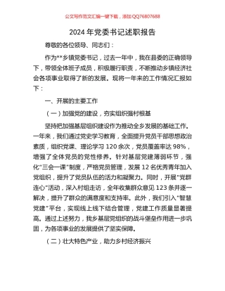 2024年党委书记述职报告