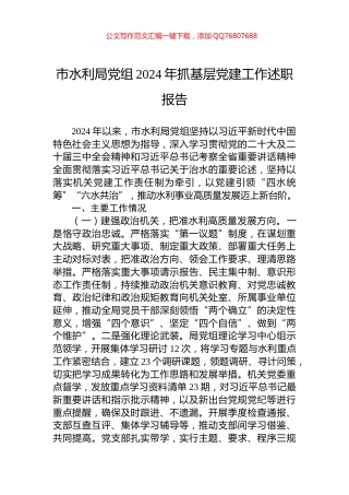 市水利局党组2024年抓基层党建工作述职报告