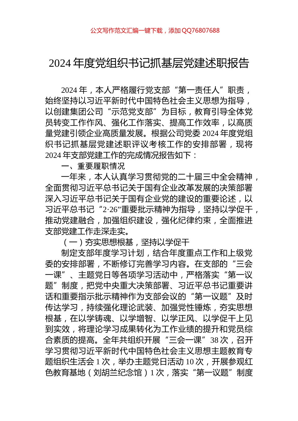 2024年度党组织书记抓基层党建述职报告_第1页