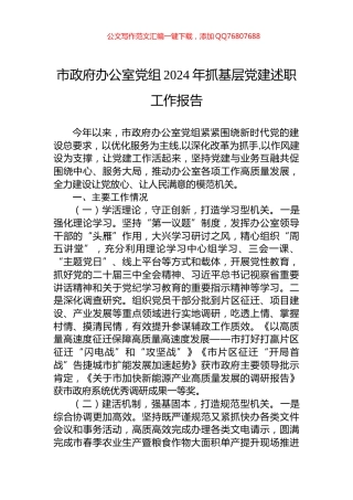 市政府办公室党组2024年抓基层党建述职工作报告