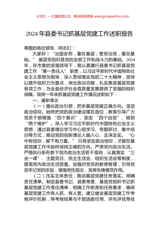 2024年县委书记抓基层党建工作述职报告