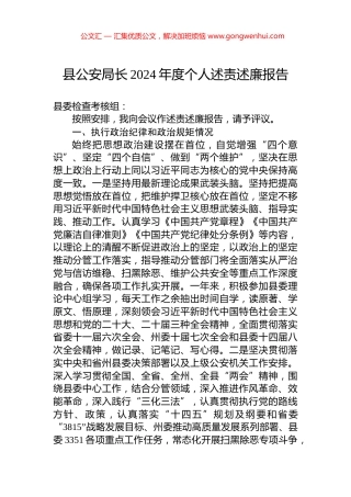 县公安局长2024年度个人述责述廉报告