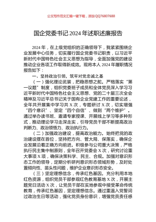 国企党委书记2024年述职述廉报告