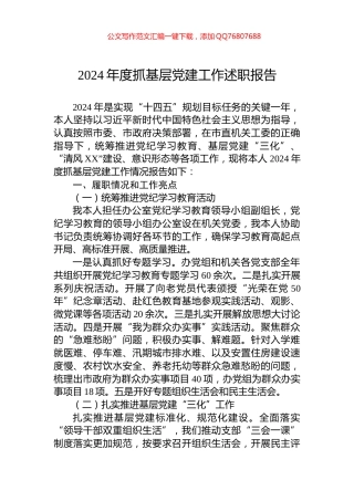 2024年度抓基层党建工作述职报告