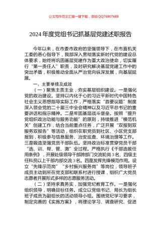 2024年度党组书记抓基层党建述职报告