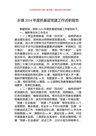 乡镇2024年度抓基层党建工作述职报告