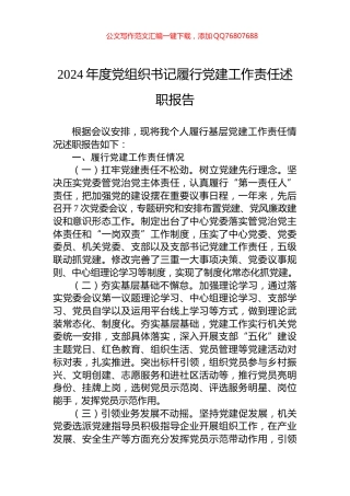 2024年度党组织书记履行党建工作责任述职报告