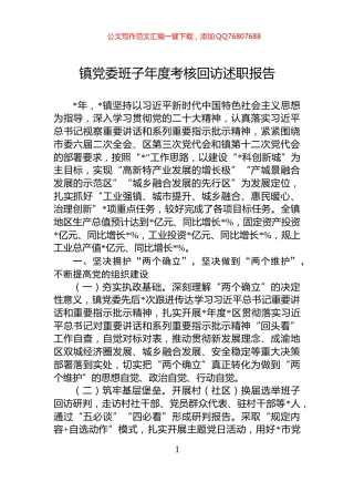 镇党委班子年度考核回访述职报告