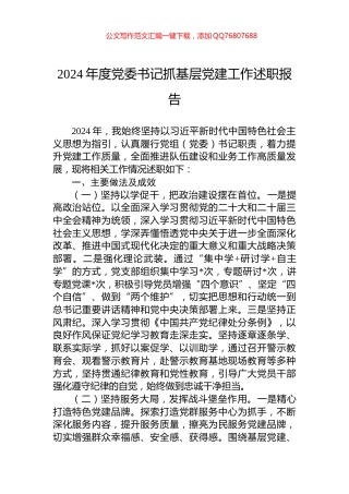 2024年度党委书记抓基层党建工作述职报告