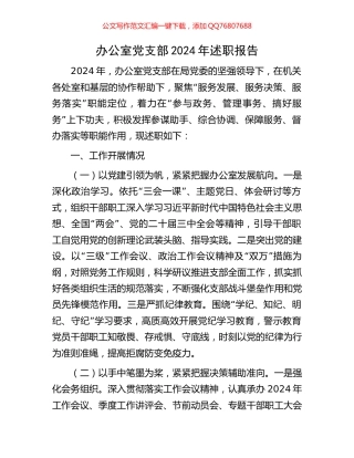 办公室党支部2024年述职报告