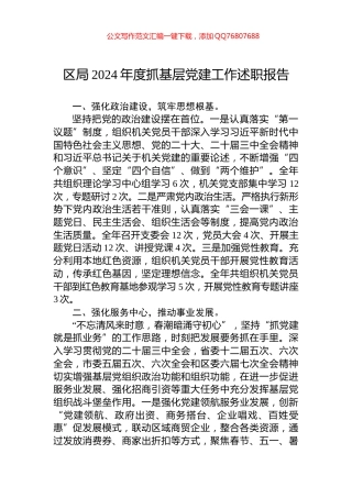 区局2024年度抓基层党建工作述职报告