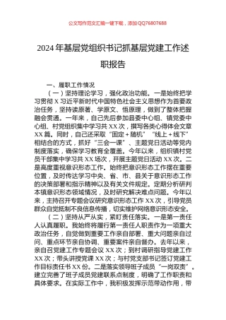 2024年基层党组织书记抓基层党建工作述职报告
