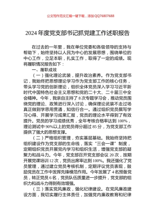 2024年度党支部书记抓党建工作述职报告