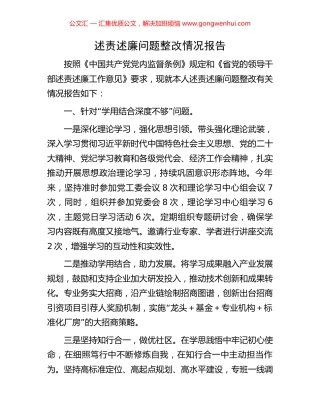 述责述廉问题整改情况报告