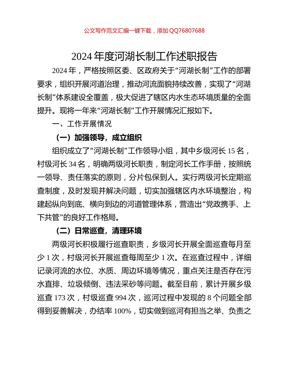 2024年度河湖长制工作述职报告_第1页