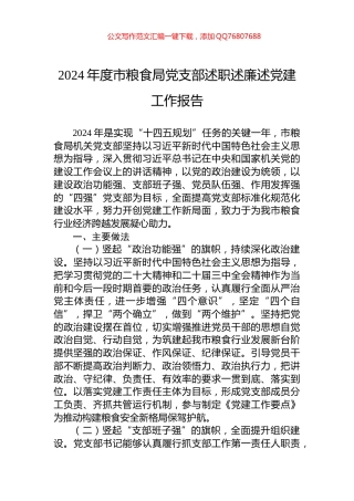 2024年度市粮食局党支部述职述廉述党建工作报告