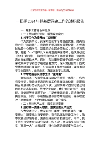 一把手2024年抓基层党建工作的述职报告