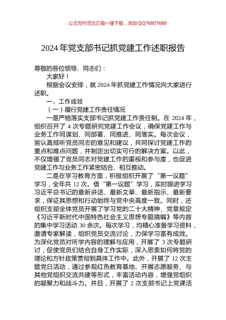 2024年党支部书记抓党建工作述职报告