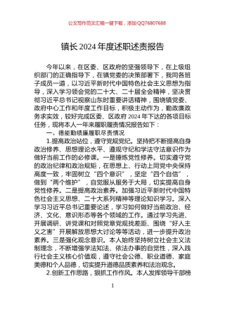 镇长2024年度述职述责报告