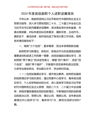 2024年度县级副职个人述职述廉报告