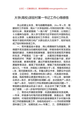 大学(高校)派驻村第一书记工作心得感悟