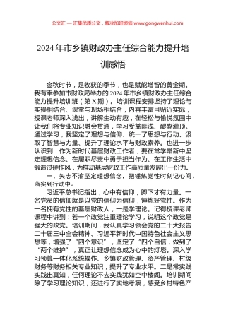 2024年市乡镇财政办主任综合能力提升培训感悟