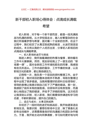 新干部初入职场心得体会：点滴成长满载希望