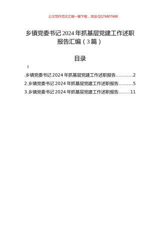 乡镇党委书记2024年抓基层党建工作述职报告汇编（3篇）