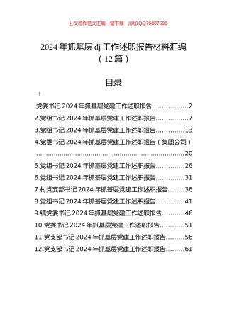 2024年抓基层党建工作述职报告材料汇编（12篇）