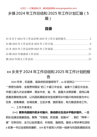 乡镇2024年工作总结和2025年工作计划汇编（5篇）
