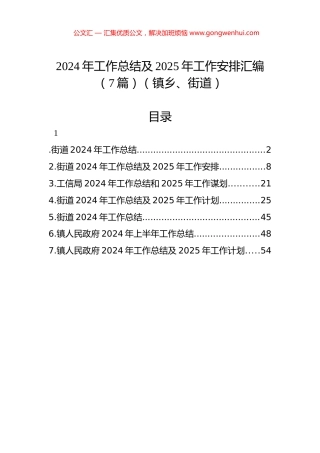 2024年工作总结及2025年工作安排汇编（7篇）（镇乡、街道）