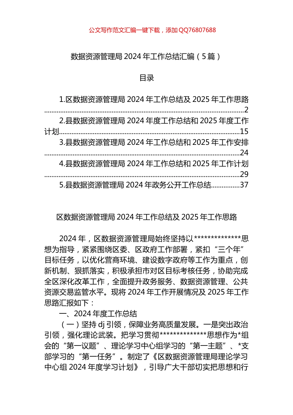 数据资源管理局2024年工作总结汇编（5篇）_第1页