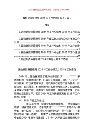 数据资源管理局2024年工作总结汇编（5篇）