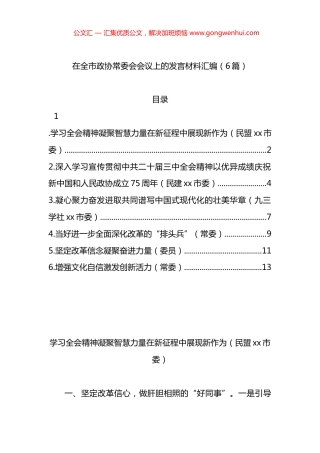 在全市政协常委会会议上的发言材料汇编（6篇）