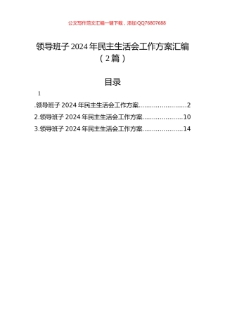 领导班子2024年民主生活会工作方案汇编（2篇）
