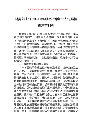 财务部主任2024年组织生活会个人对照检查发言材料