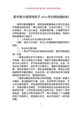 某市审计局领导班子2024年对照检查材料