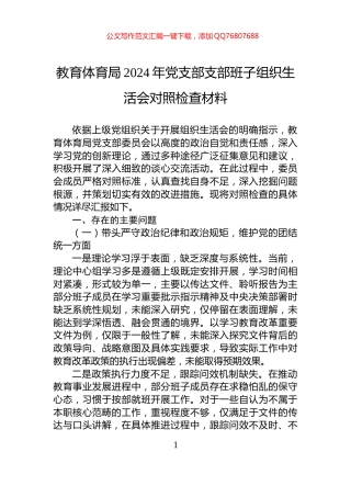 教育体育局2024年党支部支部班子组织生活会对照检查材料