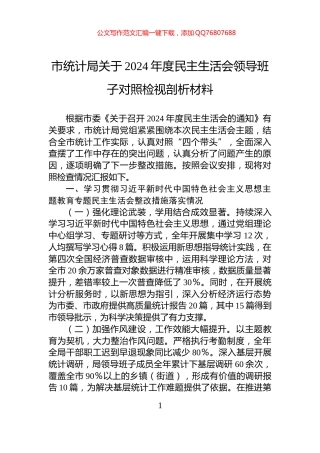 市统计局关于2024年度民主生活会领导班子对照检视剖析材料