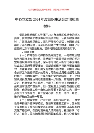 中心党支部2024年度组织生活会对照检查材料